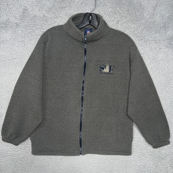 VTG San Francisco Fleece Jacket Men Sz S Gray Embroider Golden Gate Zip Made USA - Picture 1 of 9